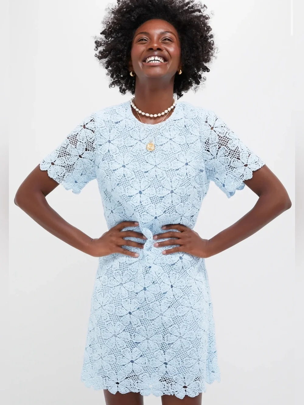 Tuckernuck light blue crochet belclaire dress size medium nwt